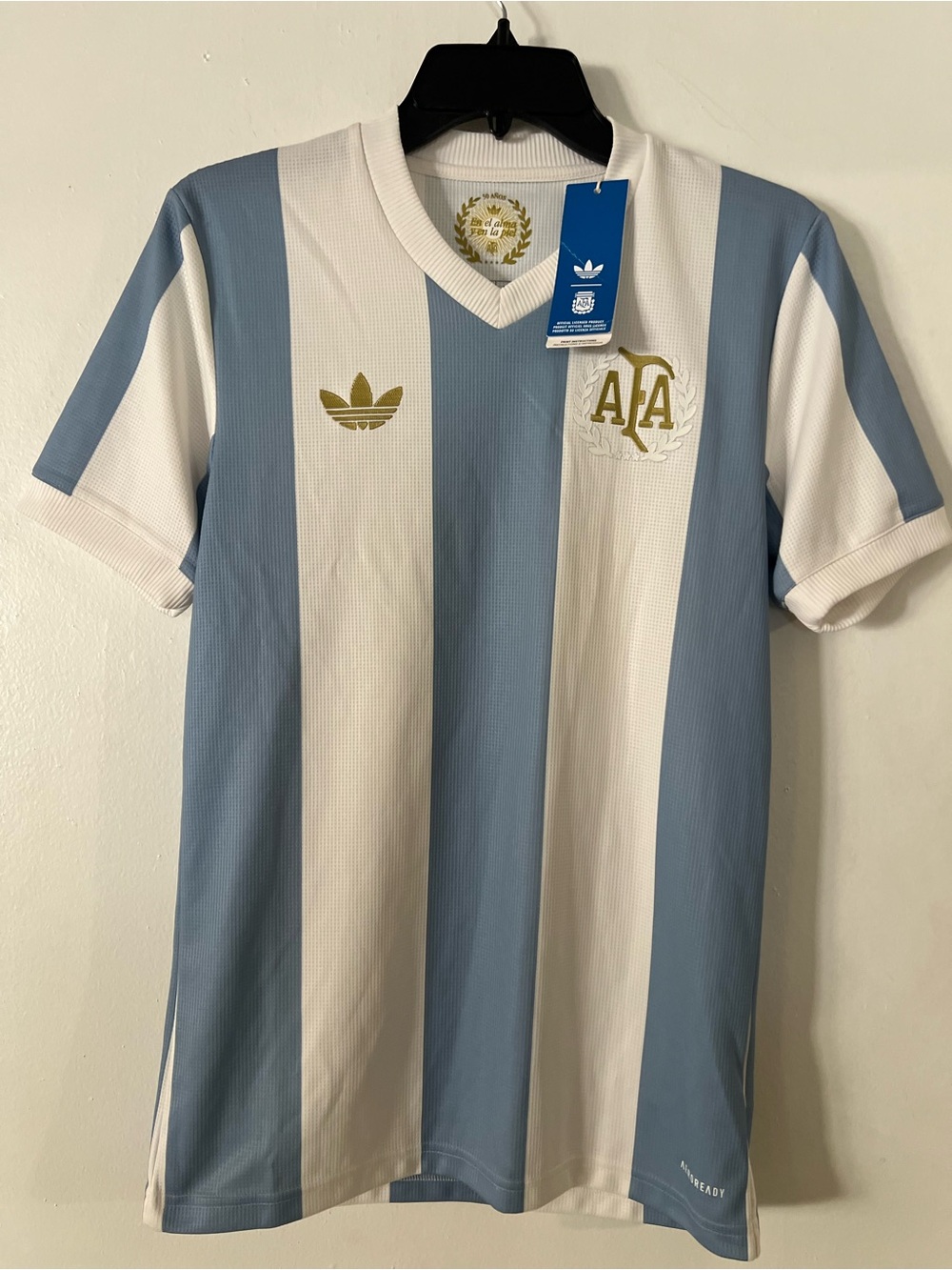 adidas Argentina AFA Striped Soccer Jersey - White & Light Blue 50th ANNIVERSARY
